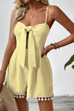 Bow Tie Front Tassel Trim Jumpsuit