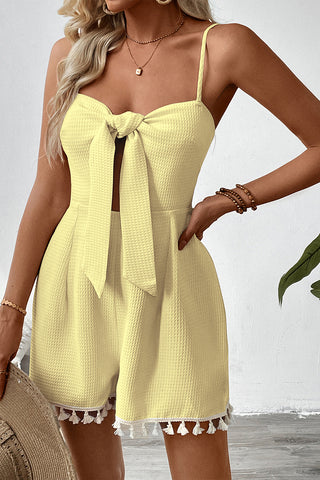 Bow Tie Front Tassel Trim Jumpsuit