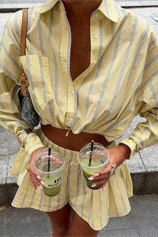 Striped Button-Up Short Set