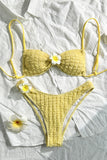 Textured Bikini Set with Floral Accents