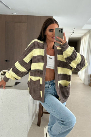 Open Front Striped Cardigan