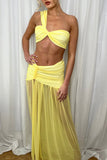 One-Shoulder Mesh Two-Piece Set