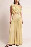 Draped One-Shoulder Maxi Dress