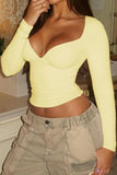Deep V-Neck Long Sleeve Crop Top