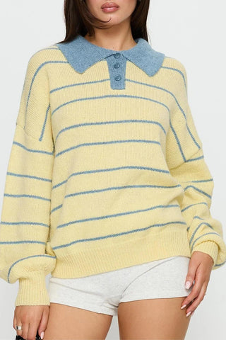 Striped Sweater with Contrast Collar
