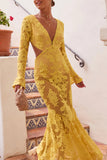 Plunge Neck Lace Dress with Florals