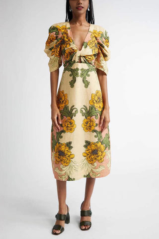 Floral Puff-Sleeve Midi Dress