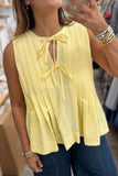 Sleeveless Textured Top with Bow Tie