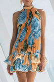 Tiered Pleated Mini Dress