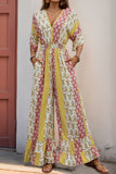 Patterned Wide-Leg Jumpsuit with Pockets