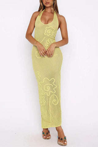 Floral Mesh Halter Cover-Up Dress
