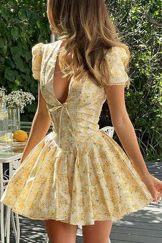 Floral Puff Sleeve Casual Dress