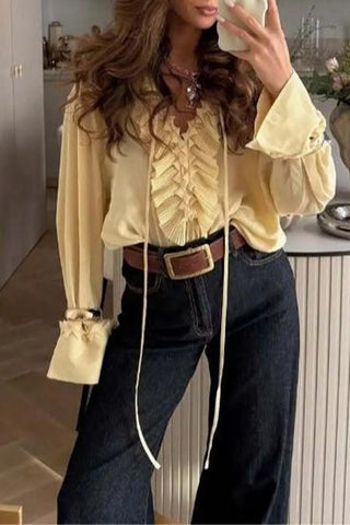 Ruffle-Detail Blouse with Ties