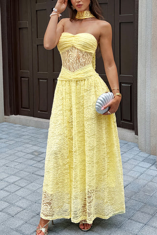Elegant Strapless Lace Maxi Dress