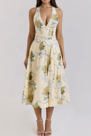 Floral Halter Neck Casual Dress