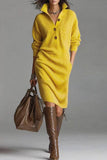 Button-Accent Knit Casual Dress