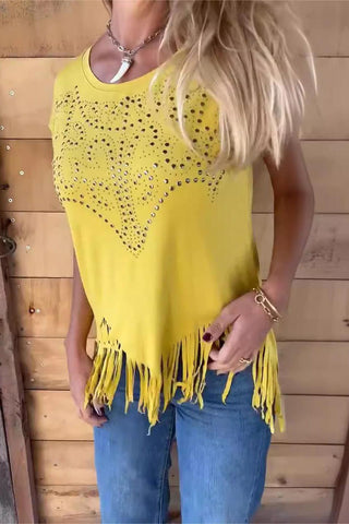 Fringe Hem Studded T-Shirt