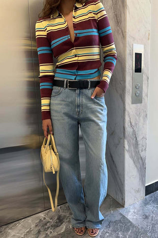 Striped Button-Front Cardigan
