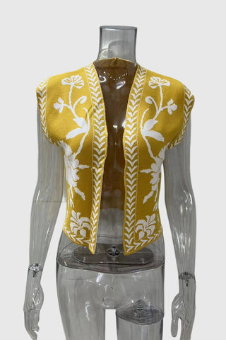 Floral Pattern Open Vest