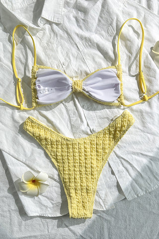 Textured Bikini Set with Floral Accents