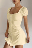 Buttoned Puff Sleeve Casual Dress