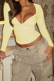 Deep V-Neck Long Sleeve Crop Top