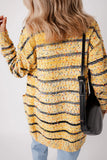 Striped Textured Open Front Long Cardigan