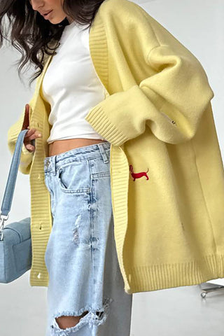 Dog Motif Button Cardigan