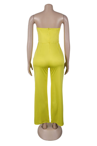 Strapless Button Wide-Leg Jumpsuit