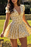 Floral Puff Sleeve Casual Dress