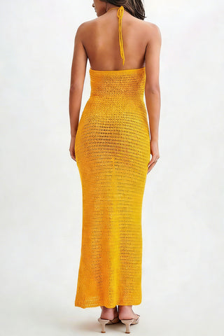 Elegant Crochet Halter Maxi Dress