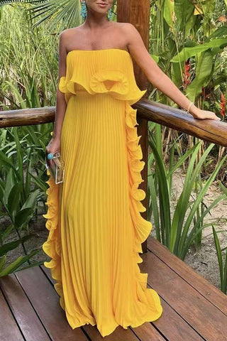 Strapless Ruffle Maxi Dress