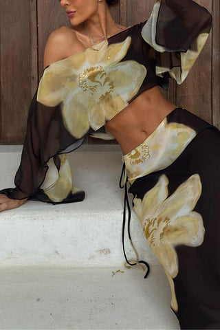 Floral One-Shoulder Skirt Set