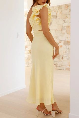One-Shoulder Ruffle Cutout Dress