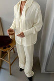 Button-Up Pants Set with Scarf