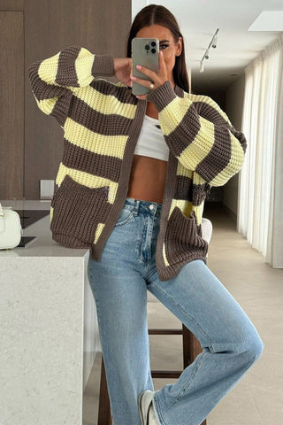 Open Front Striped Cardigan