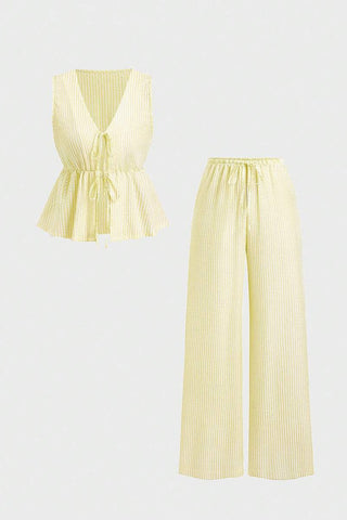 Striped Tie-Front Pants Set