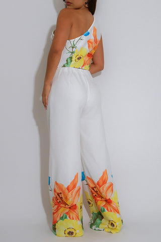 One-Shoulder Floral Pants Set