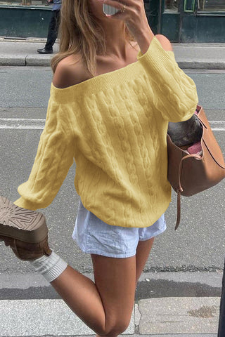 Off-Shoulder Cable Knit Sweater