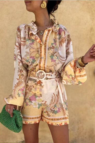 Floral Button-Front Short Set