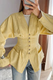 Buttoned Long-Sleeve Blouse with Fitted Waist