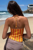 Striped Lace-Trim Halter Cami