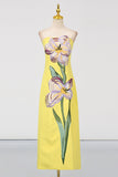 Strapless Floral Midi Dress
