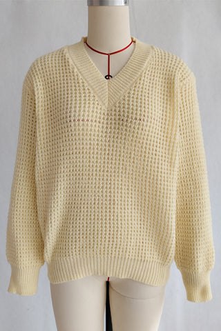 V-Neck Textured Knit Sweater
