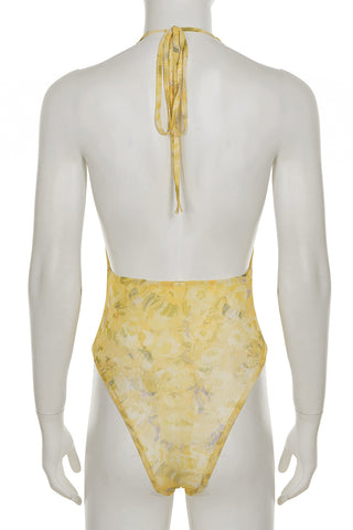 Floral Print Halter Bodysuit