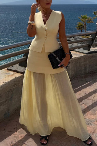 Elegant Button-Detail Skirt Set