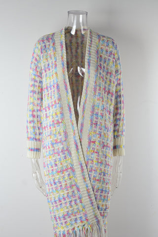 Fringe-Trim Longline Cardigan