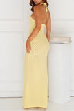 Halter Backless Ribbed Maxi Dress