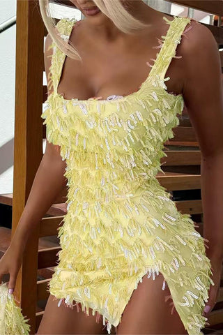 Textured Embellished Mini Dress