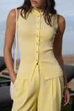 Button-Front Ribbed Tank Top